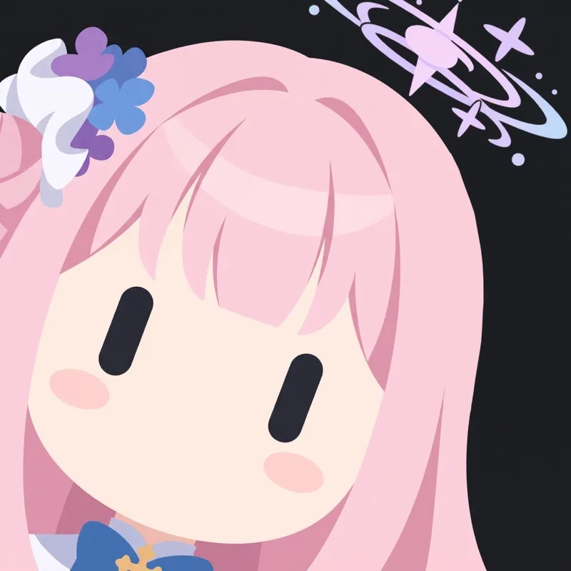 Chibi character with pink hair and a purple outfit, drawn in the grokbot style